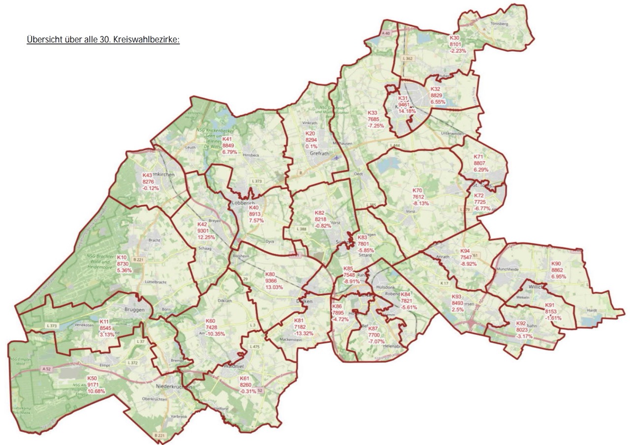 Übersicht aller Kreiswahlbezirke im Kreis Viersen zur Kommunalwahl 2025