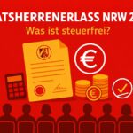 Illustration zum Ratsherrenerlass NRW 2026 mit Ratsmitgliedern, Erlass-Dokument und Euro-Symbolen